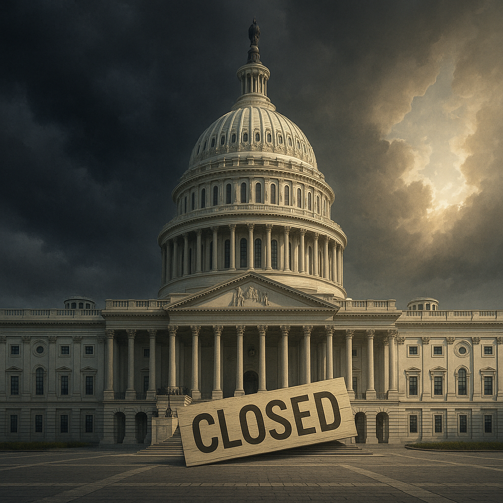 폭풍 후 햇살이 비추는 미국 의사당 이미지 – 셧다운 이후 정치 불안 해소와 시장 회복을 상징.
